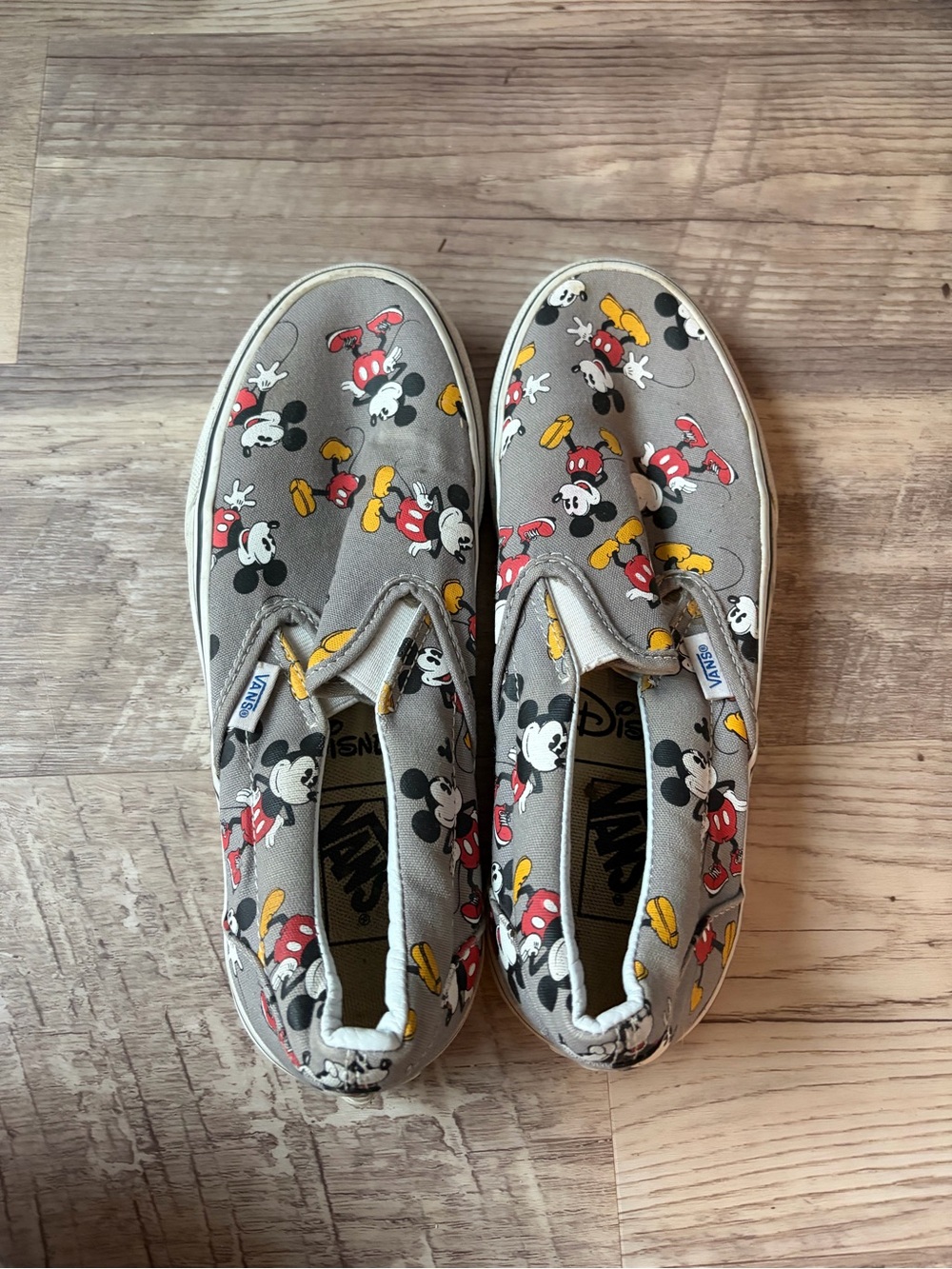 Vans Slip-On Sneakers - Gray with Red, Yellow & Black Mickey Print